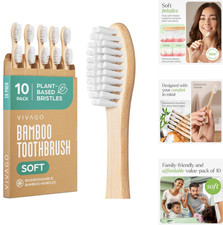 Bamboo Toothbrushes Eco-Friendly Soft Bristles 10 Pack Natural Wooden Toothbrush picture