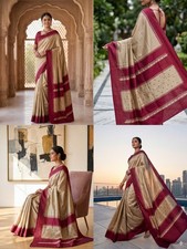 Women Pure Silk Ikkat Saree Khandua SilkHandloom Wedding Festive Odissa picture