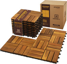 9Pcs Premium Acacia Wood Interlocking Patio Deck Tiles, 12 X 12 X 0.9 Inch Outdo picture
