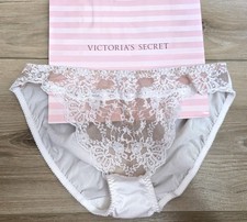 Vintage Victoria's Secret White Sheer Lace Front Silky Back Bikini Panties M picture