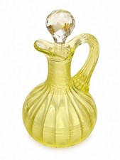 Vintage Vaseline / Uranium Glass Cruet Decanter – Vibrant Green UV Glow picture