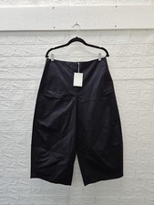 New COS Women's Cropped Barrel Leg Cotton Pants Navy Sz 10 picture