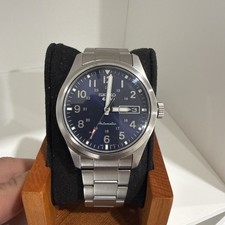 Seiko Men's Watch 5 Sports Japanese Automatic Blue Dial Silver Bracelet SRPG29K1 picture