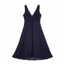 Jonathan Martin Navy Blue Red Polka Dot Retro V-Neck Midi Dress 10 RN50640 picture