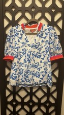 THML Blue And White Floral Short Sleeve Blouse Size Small picture