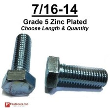 7/16-14 Hex Bolt Zinc Plated Grade 5 Cap Screw Coarse Thread (All Lengths& Qtys) picture
