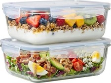 Le’raze 4pc Set - 8 Cup/64oz Large Glass Food Storage Containers with Lids (New) picture