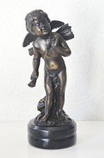 Antique Auguste Moreau Bronze Cupid Cherub Sculpture Signed Marble Base French picture