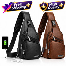 2 Pack Men’s Sling Backpacks Crossbody Bags with USB Port Black or Brown Colors picture