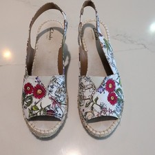 CLARKS ARTISAN-Petrina Rhea-White/Sand Floral Espadrille Wedge-8.5M picture