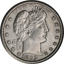 1892-O Barber Quarter Nice AU/BU picture