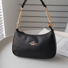 Coach Ca209 TERI Shoulder Bag Hand Bag Black Refined Pebble Leather Outlet New picture