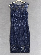 Tadashi Shoji Dress 10 Navy Blue Sequin Illusion Sheath Cocktail Formal Evening picture