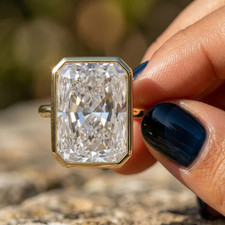 IGI 6 Ct Radiant-Cut EF/VS1 Lab Grown Diamond Bezel Wedding Ring 14K Yellow Gold picture