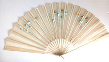 Antique Victorian Edwardian Silk Fan Handpainted Daisies Large Celluloid or Bone picture