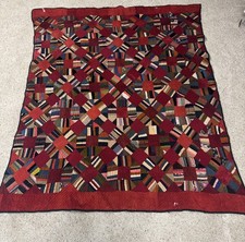 Vintage Hand-stitched Quilt Blanket Lot of 3 Red Tribal Crazy Patch picture