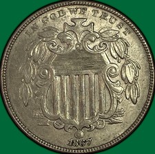 1867 No Rays Shield Nickel Uncirculated UNC Coin #47153 picture