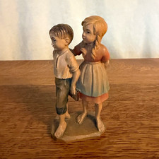 Vintage ANRI Signed Hand Painted Carved Wood Boy & Girl Children Figurine picture