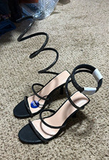 Kohl's Women's Black Rhinestone Lace-Up Strappy Ankle Strap Sandals 6M picture