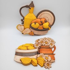 Vintage Syroco Homco 7610 Set Wall Plaques Kitchen Fruit Daisy Lemon Cottagecore picture