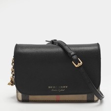 Burberry Hampshire BeigeBlack Housecheck Canvas and Leather Shoulder Bag picture