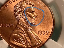 Lincoln penny 1999 1C Mint Error MS 65 RD Clashed Dies 