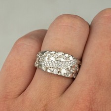 Mens REAL Solid 925 Sterling Silver Nugget Band Ring Iced CZ Band ICY Claw Mark picture