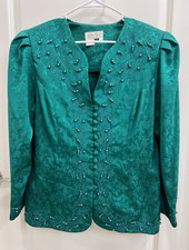 Vintage 1980’s In The Mood Women’s Beaded Embroidered Floral Blazer Jacket Green picture