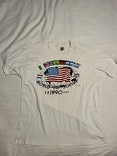 Vintage 1990 World Cup Soccer T-Shirt XL Fruit Of The Loom 100% Cotton White V6 picture
