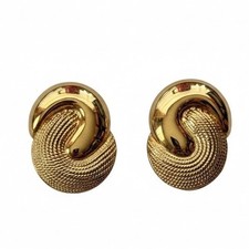 Vintage Napier Gold Tone Textured Swirl Button Stud Earrings Post Quiet Luxury picture