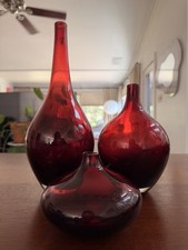 Vintage IKEA Salong Set of 3 Ruby Red Glass Vases Made In Sweden picture