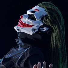 Cyberpunk Joker Mask with Clown Braids Halloween Cosplay Party Toy Gift   FST SP picture