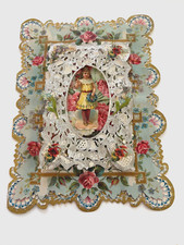 Lovely Victorian 3D Valentine w/ Silver Paper Lace w/ Die Cuts  * picture