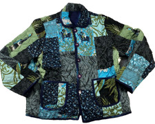 Indigo Moon Womens Reversible Jacket Sz L Embroidered Blue Green Quilted NWT picture
