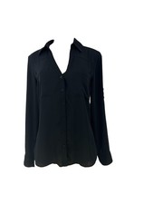 Express The Portofino Small Women Button Up Shirt Black Long Sleeve KA12 picture