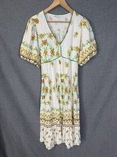 Anthropologie Fig & Flower Medium Midi Dress Cottagecore Boho Hippy Floral Ivory picture