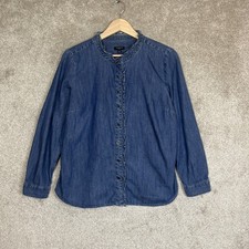 Talbots Shirt Womens Large Petite Blue Chambray Denim Button Front Ruffle- 5298 picture