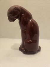 Frankoma 114 Ceramic Panther Figurine Burgundy Signed Felt Base Pads picture
