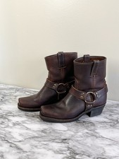 FRYE Vtg Boots Harness Leather Brown Square Toe Western Equestrian Sz 9 USA picture