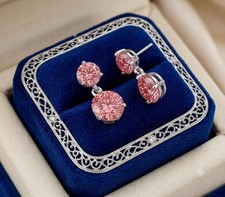 RARE 10.60 Ct Certified Round Cut Natural Pink Diamond Studs White Gold Finish picture