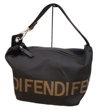 FENDI Logo Nylon Hand Bag Black Silver Hardware Authentic picture