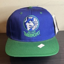 Vintage AJD NBA Minnesota Timberwolves Basketball Blockhead Snapback Hat VTG NWT picture