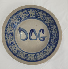Vintage BBP Beaumont Brother Pottery Salt Glaze Blue/Gray Dog Dish Bowl 1997 picture