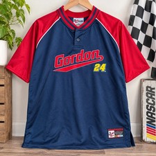 Chase Authentics Jeff Gordon 24 NASCAR Jersey XL Navy Blue Red Henley Mesh Shirt picture