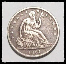 1861-O SEATED LIBERTY HALF DOLLAR  Original Sharp VF  #7D78 .900 Fine SILVER picture