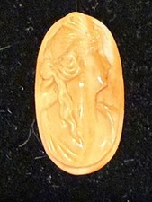 GORGEOUS GENUINE HAND CARVED CORAL CAMEO OF GODDESS WITH BUTTERFLY ON HER HEAD picture