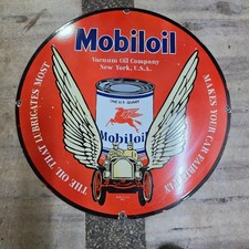 MOBILOIL WINGS PORCELAIN ENAMEL SIGN 29 X 29 INCHES picture