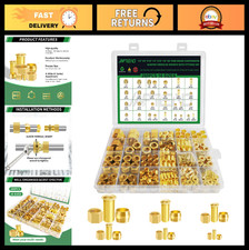 280pcs Brass Compression Sleeves Ferrules Inserts Nuts Fittings Assortment Kit - picture