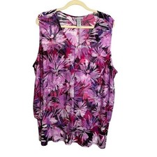 Catherines Top Women's 3X Floral V-Neck Layered Sleeveless Pink Purple picture