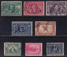 MATT'S STAMPS US SCOTT #323-330 LOUISIANA PURCH. & JAMESTOWN ISSUES, USED CV$122 picture